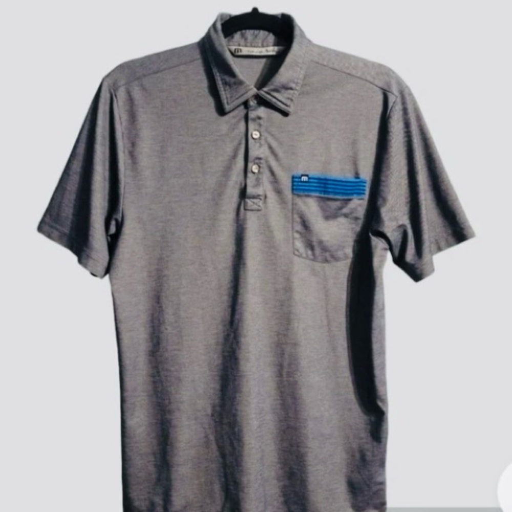 Travis Matthew Golf Polo, Men S, Striped Pocket, Gray, Short Sleeve, Pima Cotton